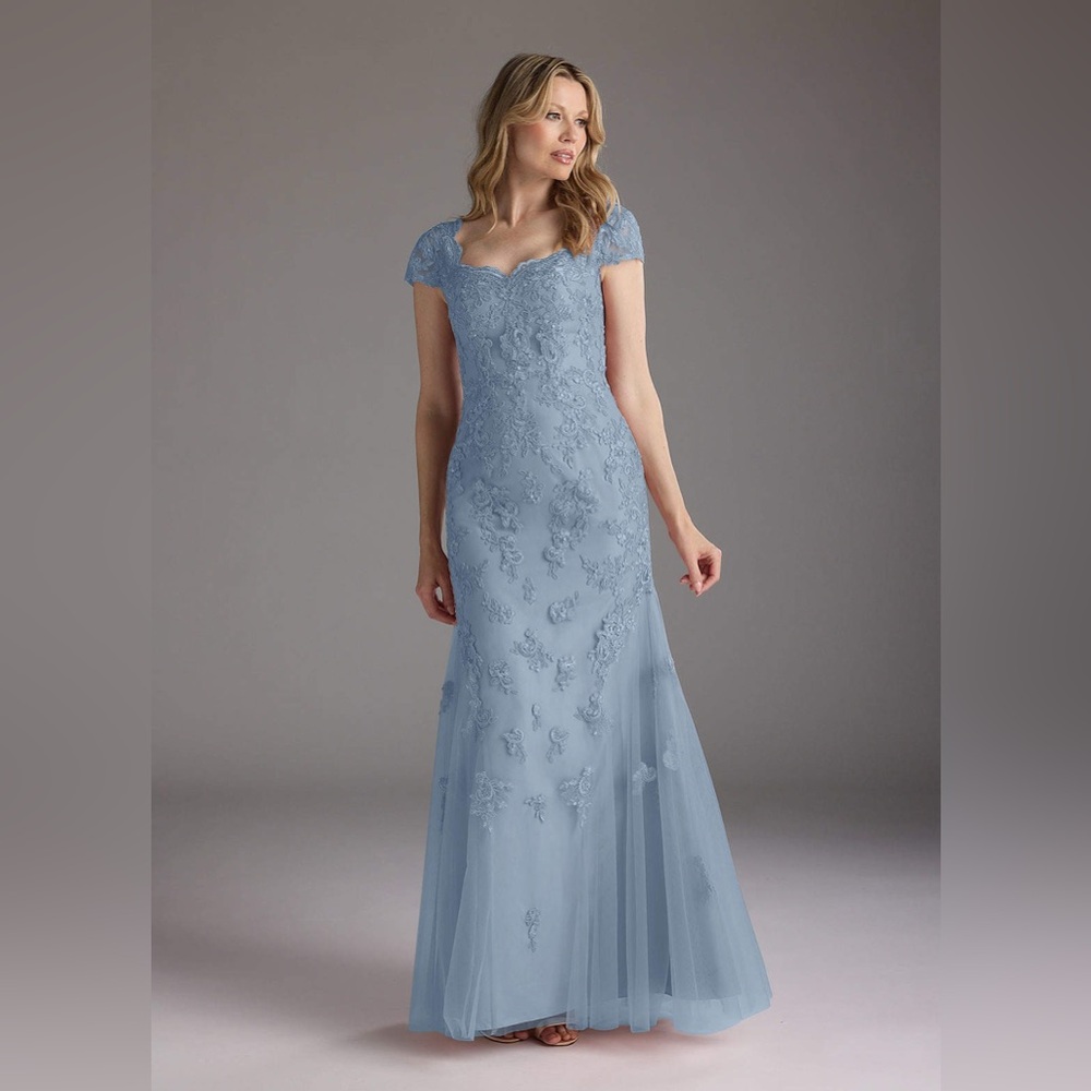Azazie Marbella Light Blue formal gown dress. Mother of the bride or bridesmaid
